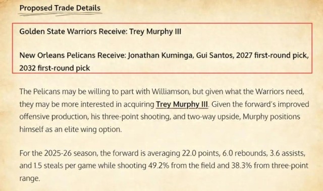 乐鱼体育在线网址-场均22+6！极品3D前锋，5换1！勇士赶快拿下，可平替巴特勒